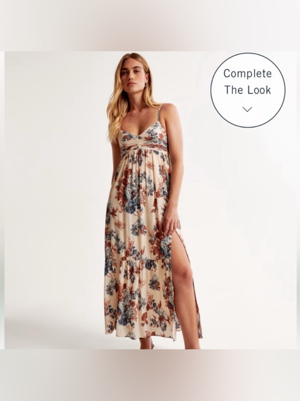 Tall M size- Floral Spaghetti-Strap Maxi Dress - Beige Floral